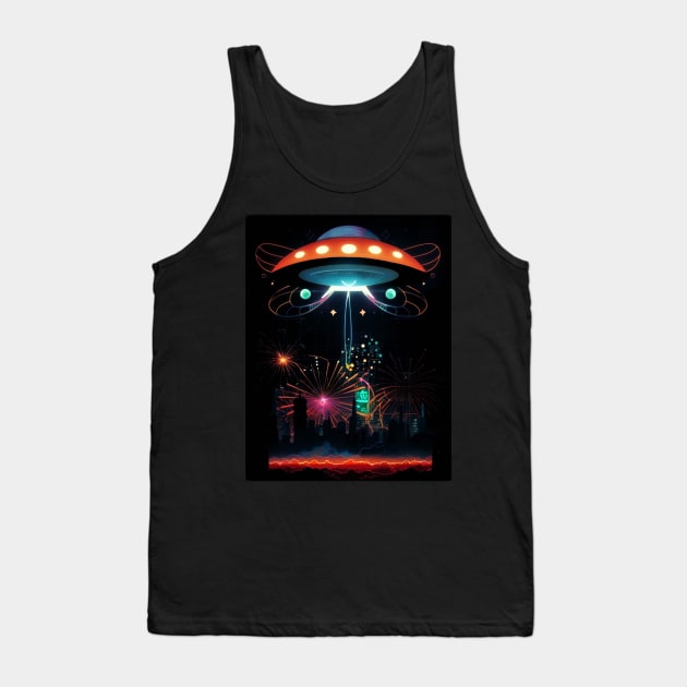 Flying Saucer Over The City UFOs Tank Top by RitaFari